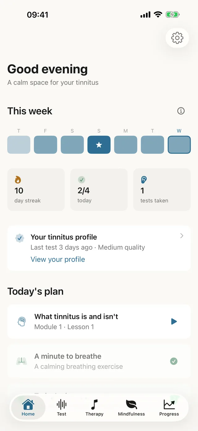 Tinnitus Haven home screen