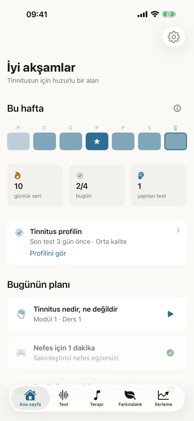 Tinnitus Haven ana ekranı